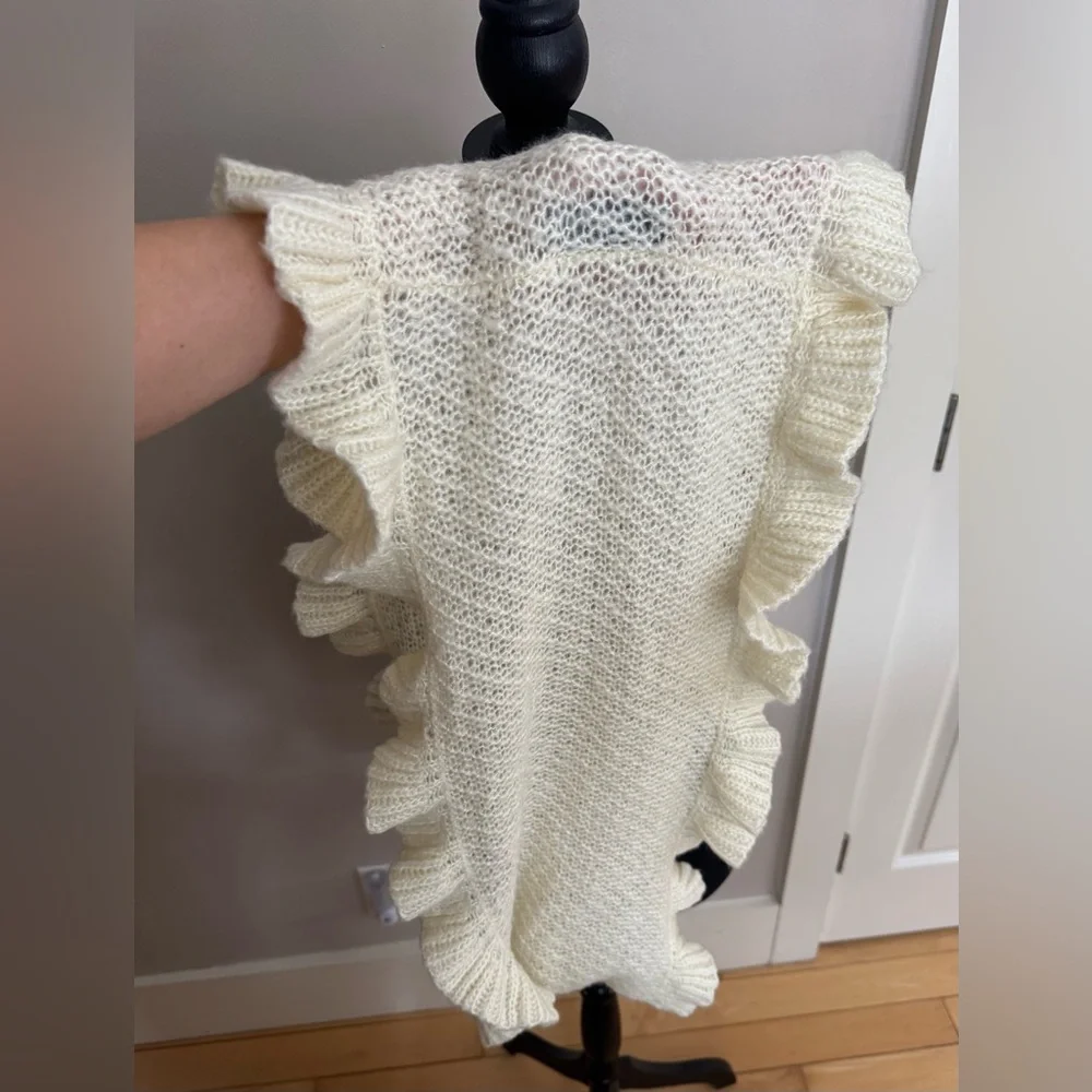 Wooden Ships cream mohair wool blend knit ruffled‎ women’s infinity scarf